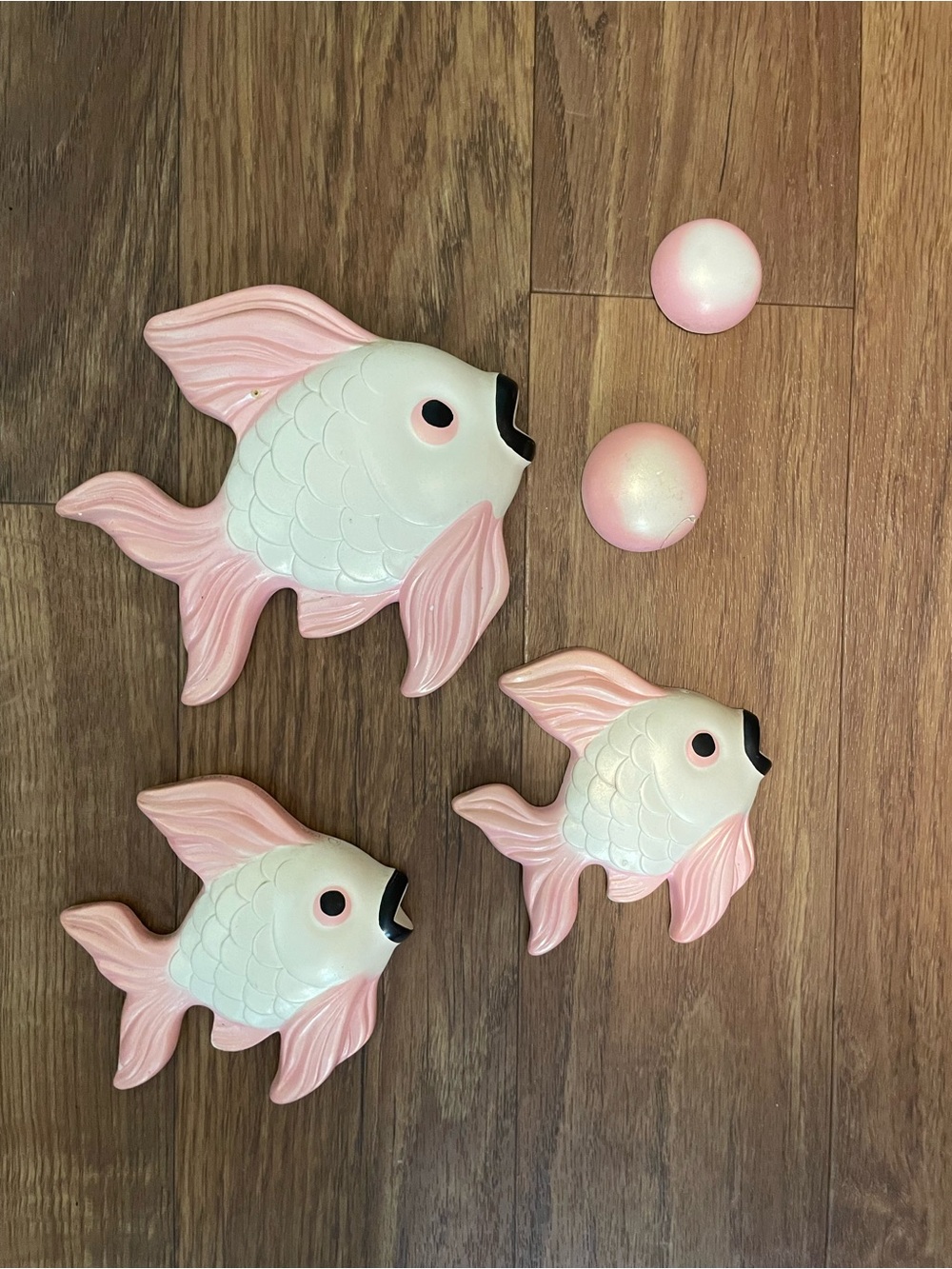 Vintage 1960 Miller Studio Chalkware Fish Wall Plaques Pink Pearlized 5 Pc Set